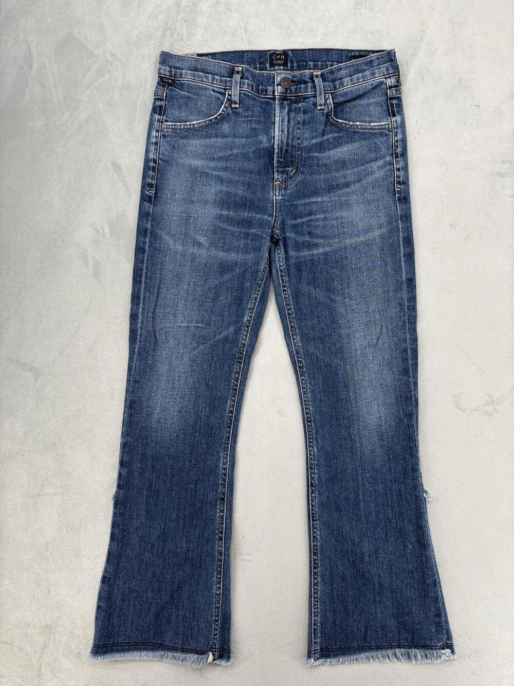 Citizens Of Humanity Pants Womens 28 Blue Drew Fray High Rise Cropped Flare Jean